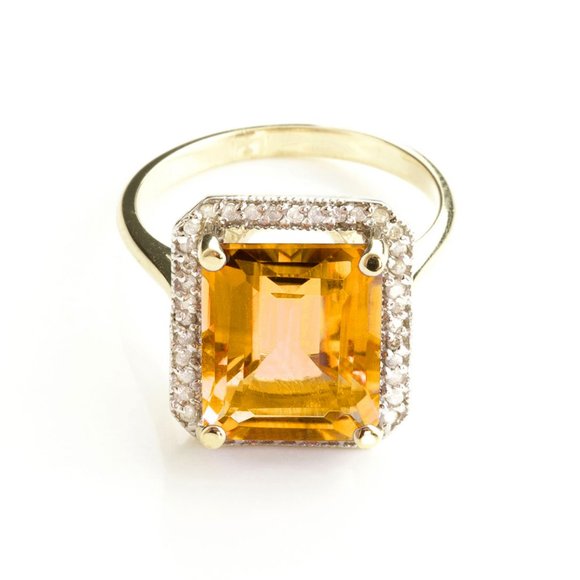14K. SOLID GOLD RING WITH DIAMONDS & CITRINE - Picture 2 of 7